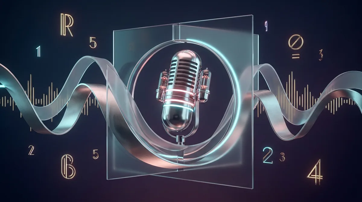 Premium 3D podcast cover artwork with retro-futuristic microphone